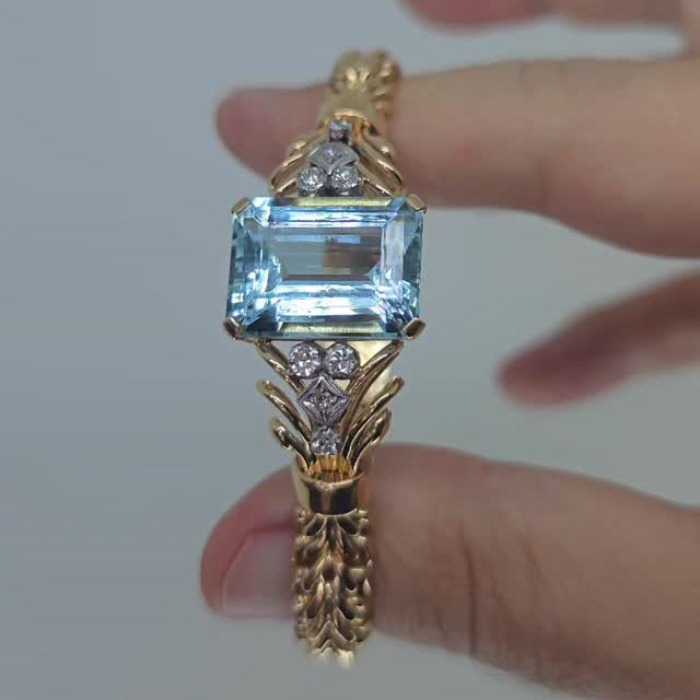 16Ct Emerald-Cut Aquamarine Cute Bracelet-JEWELBUYS