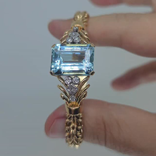 16Ct Emerald-Cut Aquamarine Cute Bracelet-JEWELBUYS