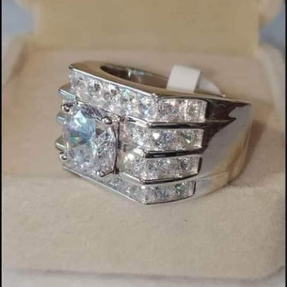 8.0Ctw Round White Sapphire Wide Ring-JEWELBUYS
