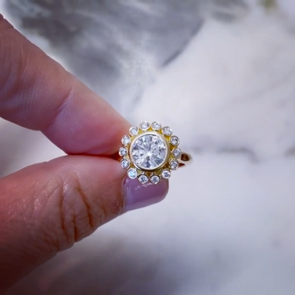 Wildflower Design 6ct Round Cut White Sapphire Women's Engagement Ring in Gold-JEWELBUYS