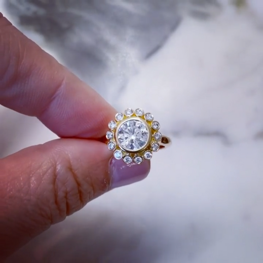Wildflower Design 6ct Round Cut White Sapphire Women's Engagement Ring in Gold-JEWELBUYS