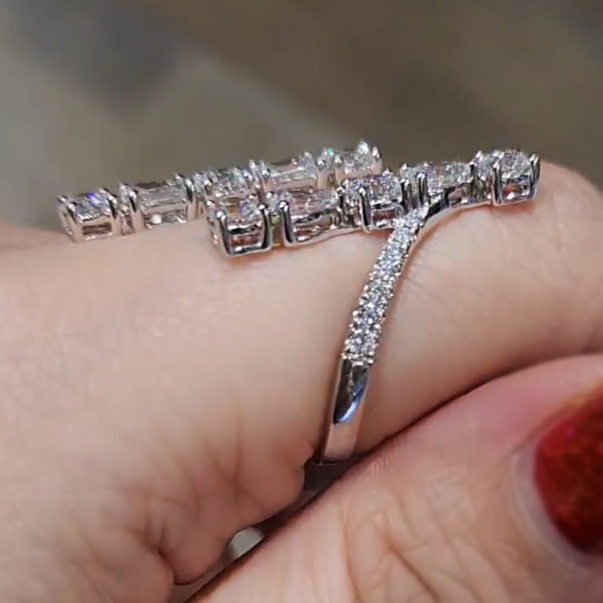 Unique 5 ctw Multi-Cut White Gemstone Opening Ring -JEWELBUYS