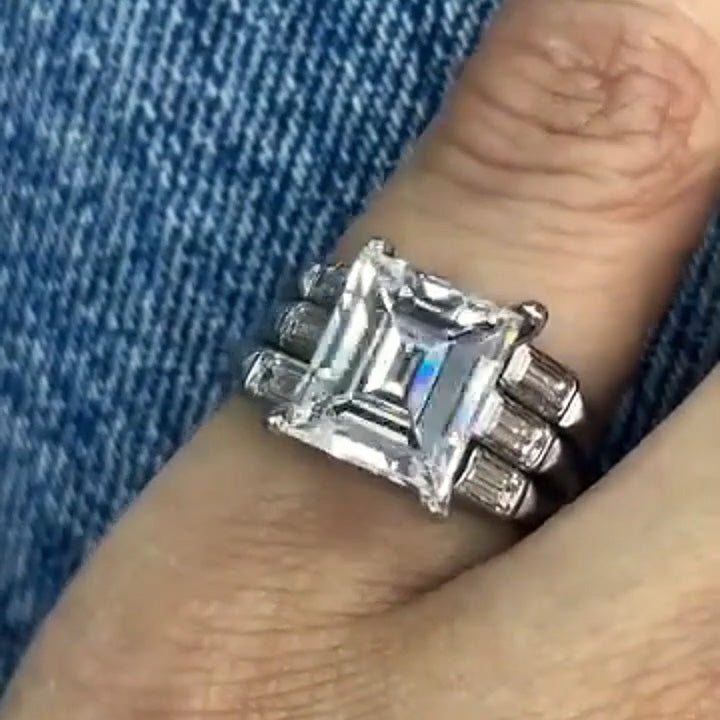 5.25Ctw Square Asherler-cut three-band sapphire engagement ring-JEWELBUYS