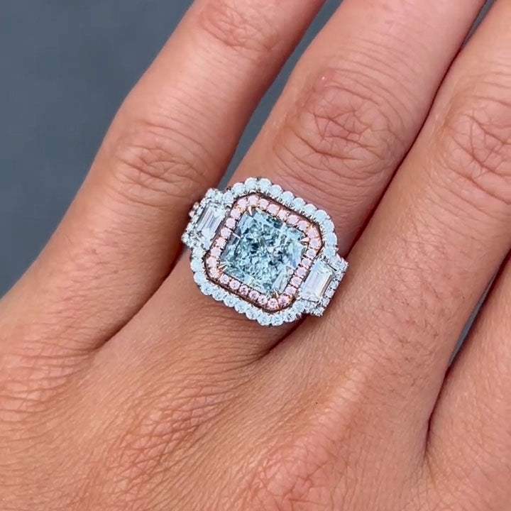 Stunning 3.83ct Blue Radiant Cut Sapphire Engagement Ring - JEWELBUYS