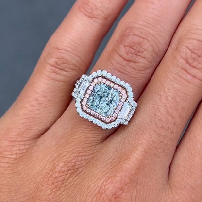 Stunning 3.83ct Blue Radiant Cut Sapphire Engagement Ring - JEWELBUYS