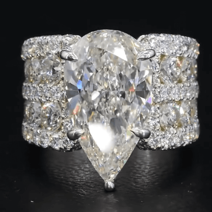 6ct Pear Cut White Sapphire Wide Engagement Ring-JEWELBUYS