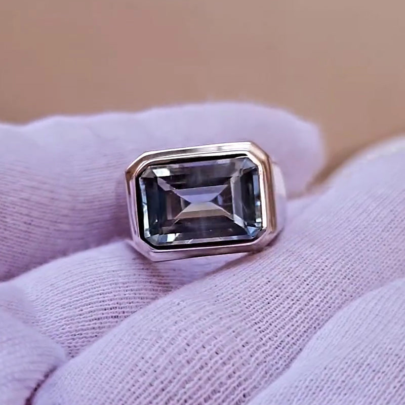 7ctw Emerald Cut Bezel Set Simple Ring -JEWELBUYS