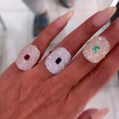 Stylish 3 ctw Octagonal Cut Ruby & Sapphire & Emerald Ring -JEWELBUYS