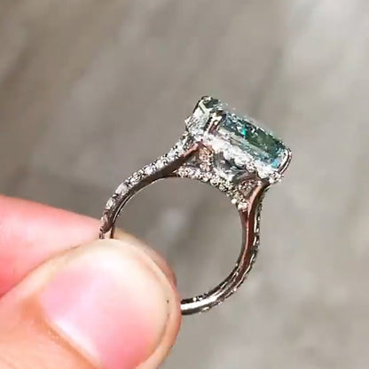 9ct Radiant Cut Fancy Green & White Sapphire Engagement Ring-JEWELBUYS