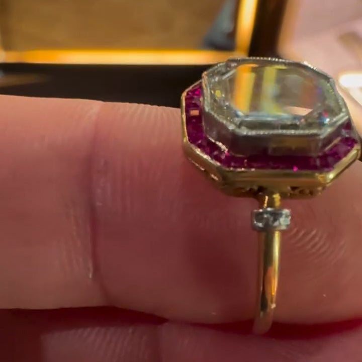 9.25ctw Simple Elegant Portrait Cut White Sapphire and Ruby Art Ring-JEWELBUYS