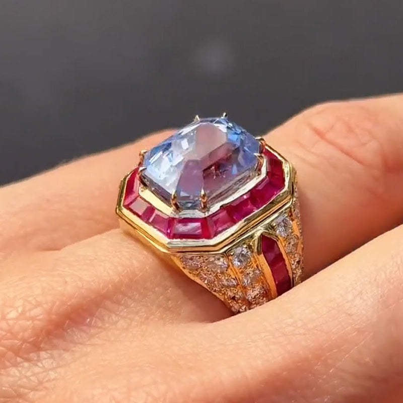 10.5ctw Ruby and Aquamarine Sapphire Ring-JEWELBUYS