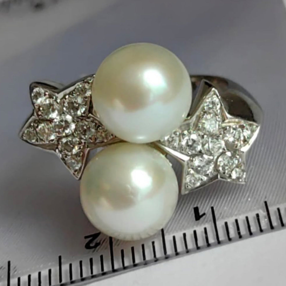 0.5ctw White Pearl and Sapphire Ring-JEWELBUYS