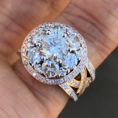 6.0Ctw Round Cut Round Band Cluster White Sapphire Ring-JEWELBUYS