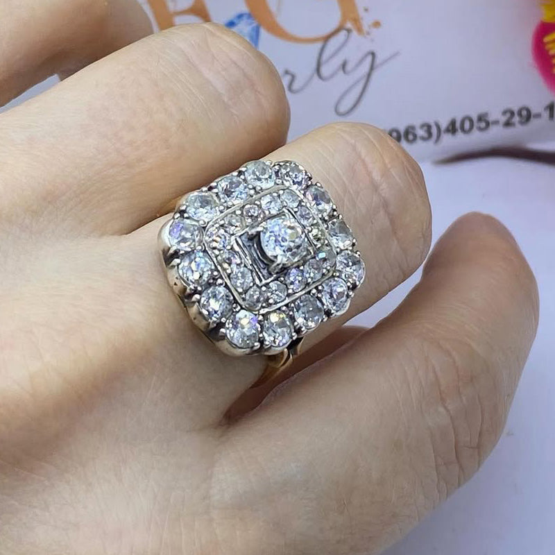 3.01ctw Old Mine Cut White Sapphire Square Halo Ring-JEWELBUYS