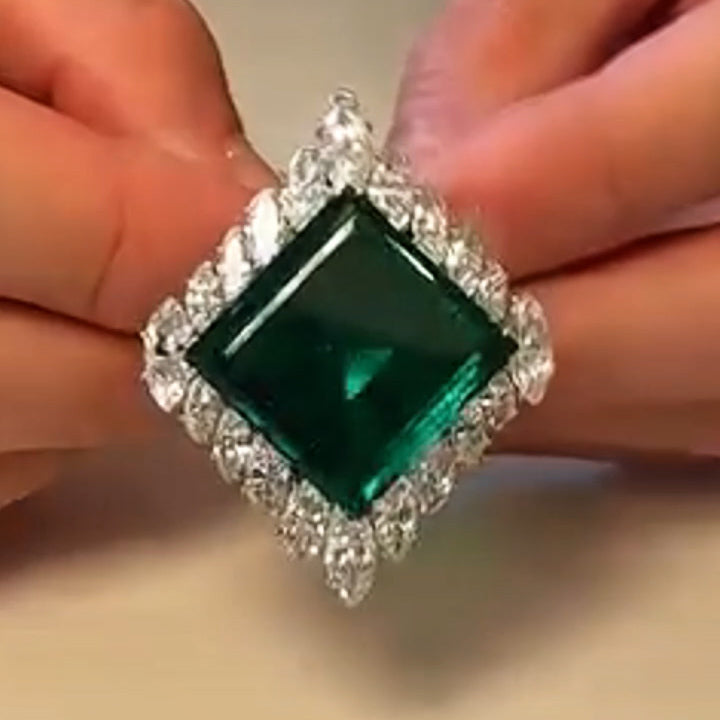 24.3Ctw Square Emerald and Sapphire Brooch-JEWELBUYS