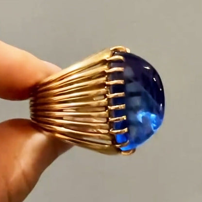 15Ct Oval Cabochon Blue Sapphire Ring-JEWELBUYS