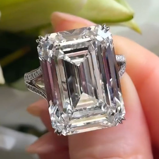 15.0ct Emerald Cut Split Bing White Sapphire Engagement Ring-JEWELBUYS