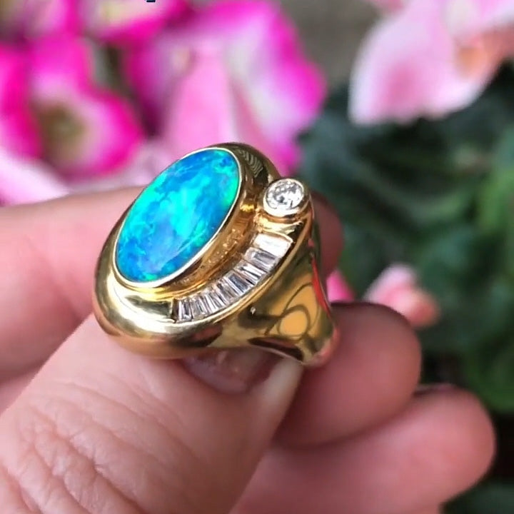 6.0Ctw Exquisite Vintage Ring with Opal and Sapphire-JEWELBUYS