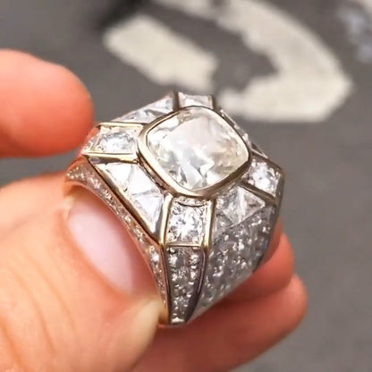 7.0ctw Radiant and Princess Square Cut White Sapphire Luxury Mens Ring-JEWELBUYS