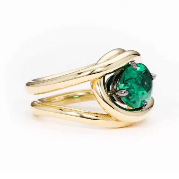 Stylish 5.8ct Oval Cut Emerald Split Shank Engagement Ring-JEWELBUYS