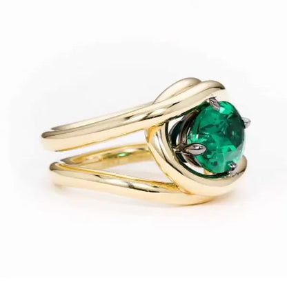 Stylish 5.8ct Oval Cut Emerald Split Shank Engagement Ring-JEWELBUYS