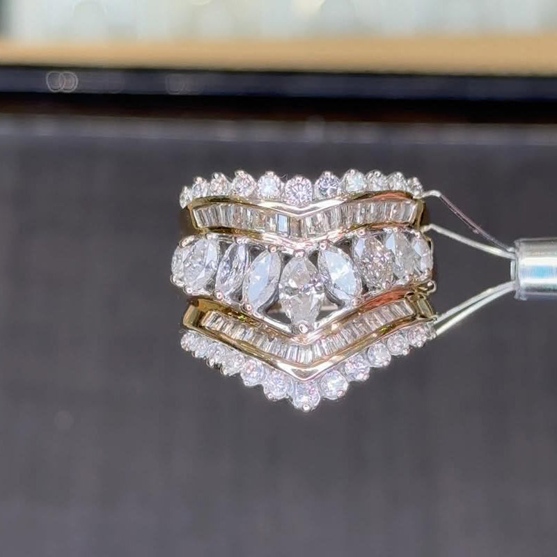 3.0Ctw marquise-cut rectangular sapphire crown ring-JEWELBUYS