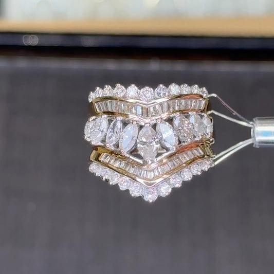3.0Ctw marquise-cut rectangular sapphire crown ring-JEWELBUYS