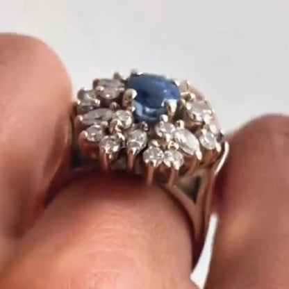 2.7ctw Vintage Style Round Cut Blue Gemstone & White Sapphire Cluster Ring-JEWELBUYS