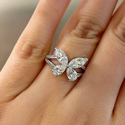 2.0ctw Sterling Silver Promise Butterfly Design Ring - JEWELBUYS