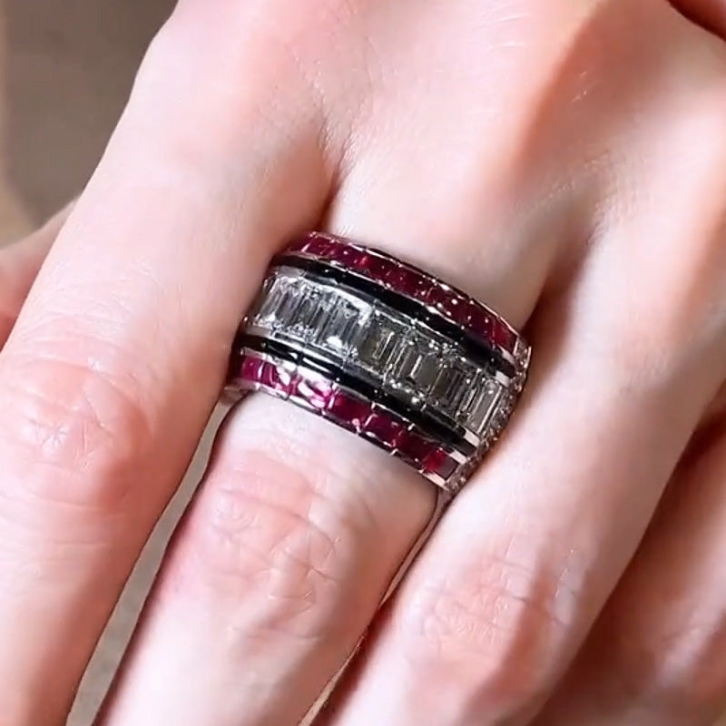6.0ctw Baguette-cut Rubies and White Sapphires Sparkling Band-JEWELBUYS