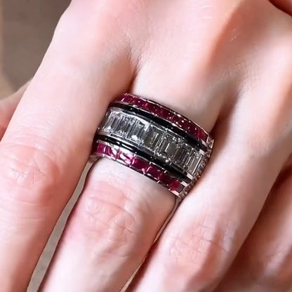 6.0ctw Baguette-cut Rubies and White Sapphires Sparkling Band-JEWELBUYS