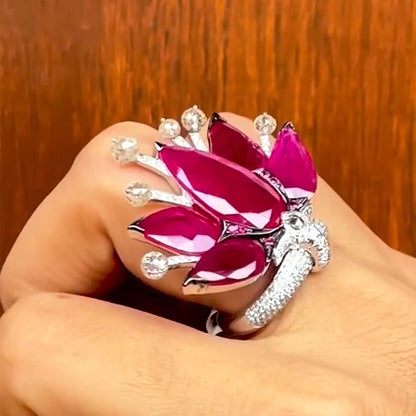 8.0ctw Pear-Shaped Ruby Crown Ring-JEWELBUYS