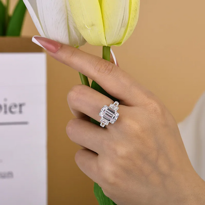 5ct Emerald Cut White Sapphire Three Stones Engagement Ring-JEWELBUYS