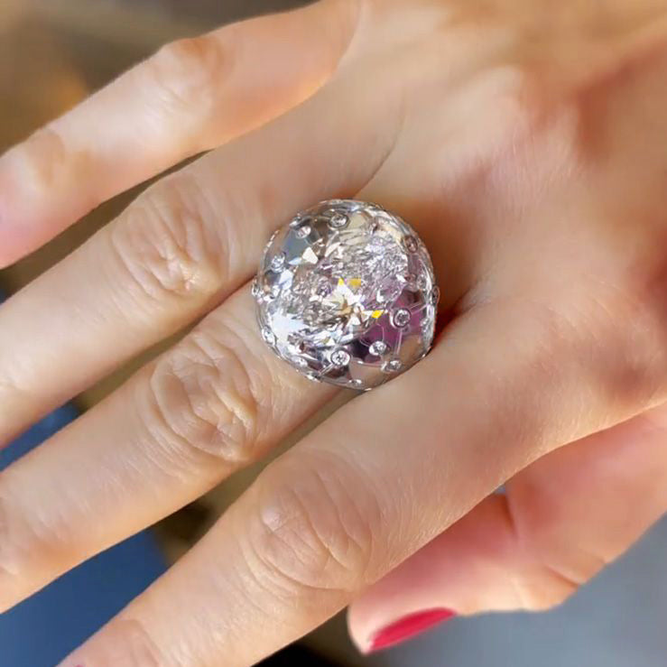 Exquisite 8 ctw Oval Cut White Gemstone Galaxy Ring -JEWELBUYS
