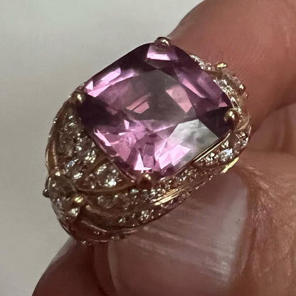 5.7Ctw cushion-cut elegant curve pink morganite ring-JEWELBUYS