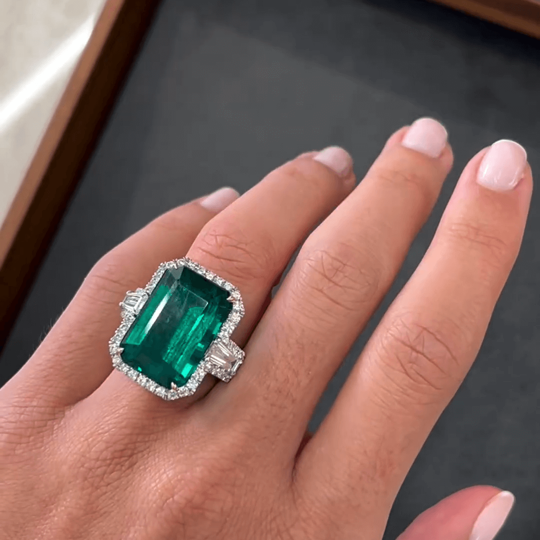 8ct Emerald Cut and Paired Baguette Cut Engagement Ring-JEWELBUYS