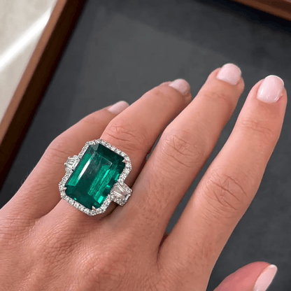 8ct Emerald Cut and Paired Baguette Cut Engagement Ring-JEWELBUYS
