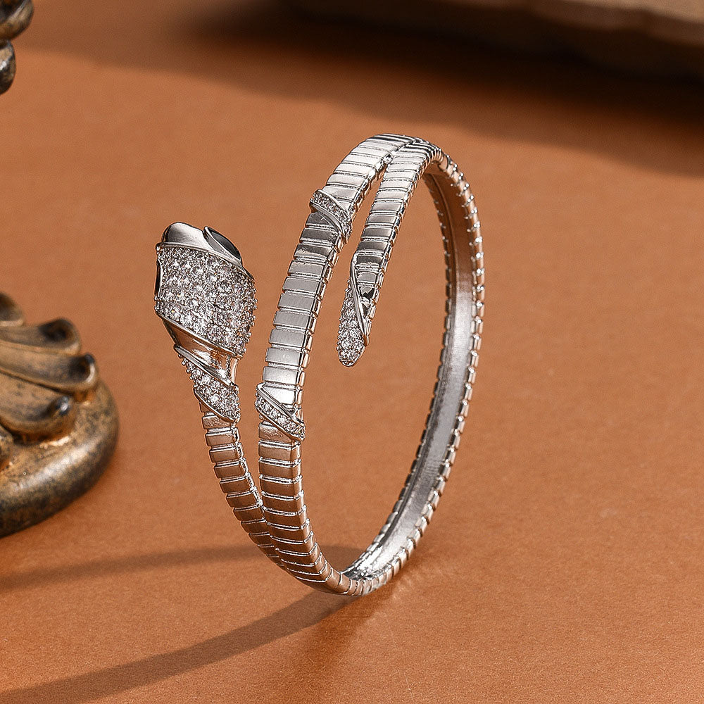 3.31Ctw Snake-shaped Sapphire Bangle-JEWELBUYS