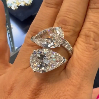 8.11Ctw Double pear-shaped sapphire bypass ring-JEWELBUYS