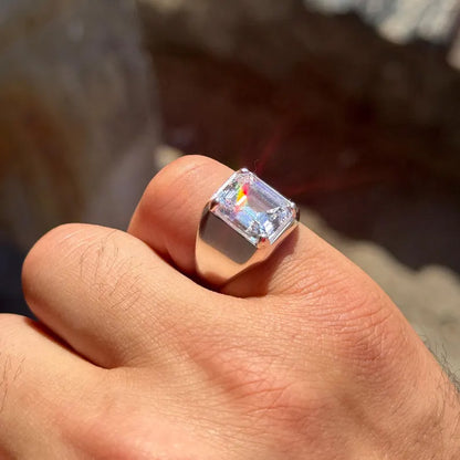 6.5Ct Emerald-Cut Classic Men's Sapphire Heavyweight Ring-JEWELBUYS