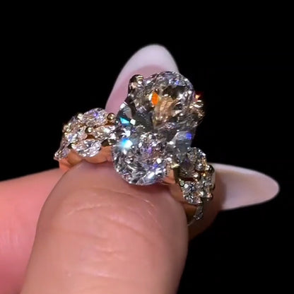 5.0Ctw Oval and Marquise Cut Sapphire Bubble Stacked Engagement Ring-JEWELBUYS