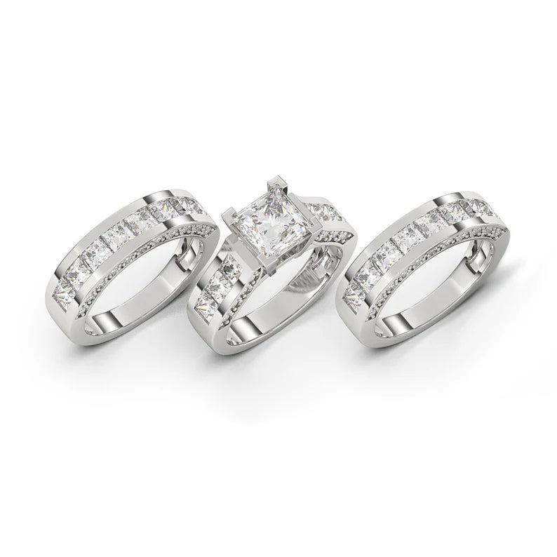 6.01ctw Princess Cut White Sapphire Stacked Engagement Ring-JEWELBUYS
