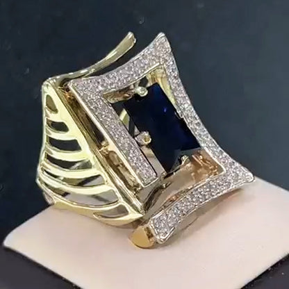 4.13ctw Baguette Blue Sapphire Unique Design Ring- JEWELBUYS