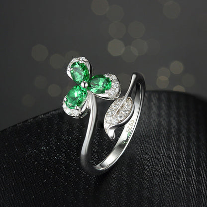 4.5ct Emerald Oval Cut Trefoil Open End Ring - JEWELBUYS