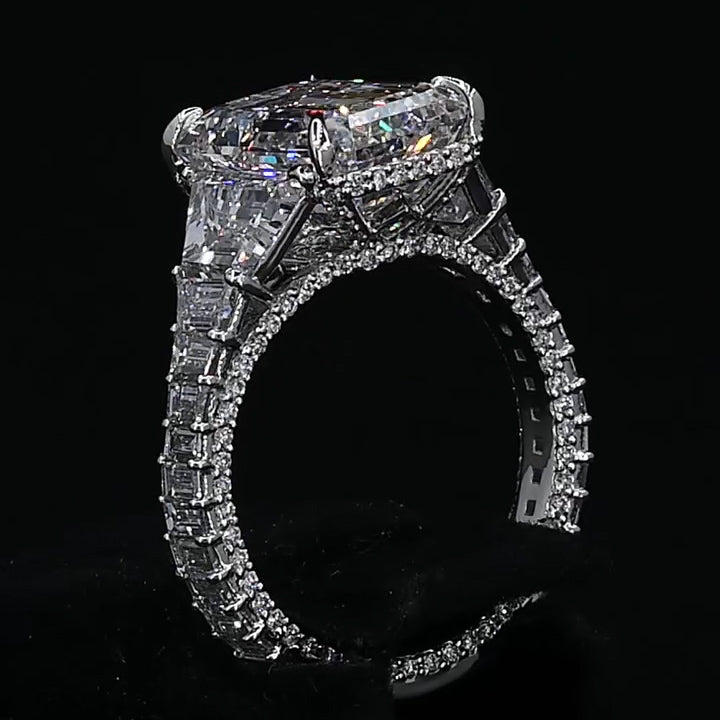 4.0Ctw Emerald-cut Gradient Sapphire Engagement Ring-JEWELBUYS