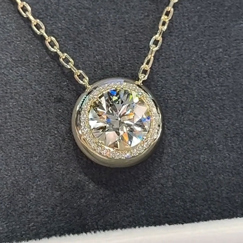 2.3ctw Round Halo White Sapphire Signet Pendant Necklace-JEWELBUYS