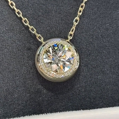 2.3ctw Round Halo White Sapphire Signet Pendant Necklace-JEWELBUYS