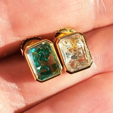 1.0 Ctw Shaker Emerald and White Sapphire Stud Earrings-JEWELBUYS