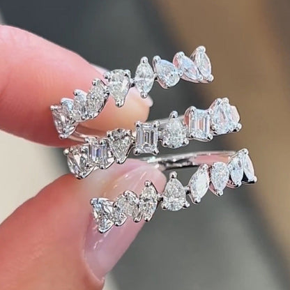 4.8ctw Triple Row Spiral Wrap White Sapphire Ring - JEWELBUYS