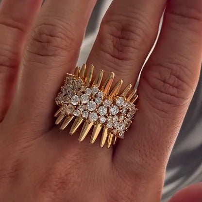 2.0Ctw Round Cut White Sapphire Spike Art Ring-JEWELBUYS